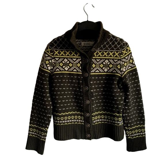 CARVE DESIGNS Merino Wool Button Down Fair Isles Print Cardigan Sweater Size S - Picture 1 of 10